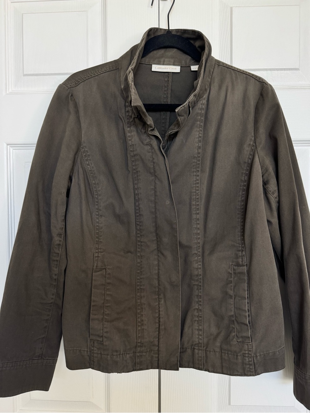 Coldwater Creek Olive Utility Jacket with Stand Collar
